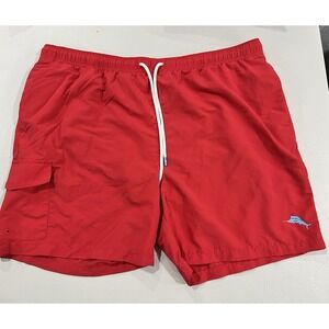 Tommy Bahama Naples Coast Swim Trunks Mens XL Ribbon Red Multi-Pocket Nylon